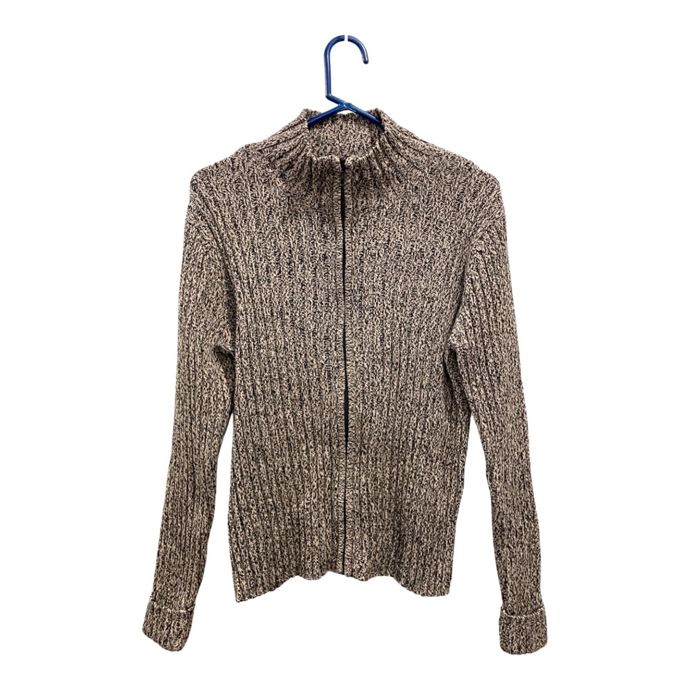 Talbots Marled Brown Zip-Front Cable Knit Cardigan Sweater